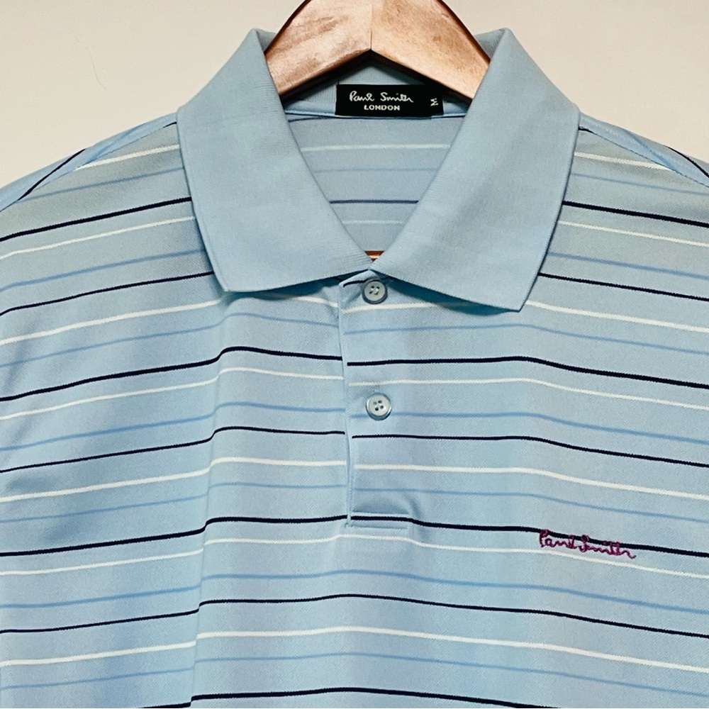 Vtg PAUL SMITH London Golf Polo Shirt Blue Stripe Cotton Short Sleeve Men Size M - Picture 3 of 12